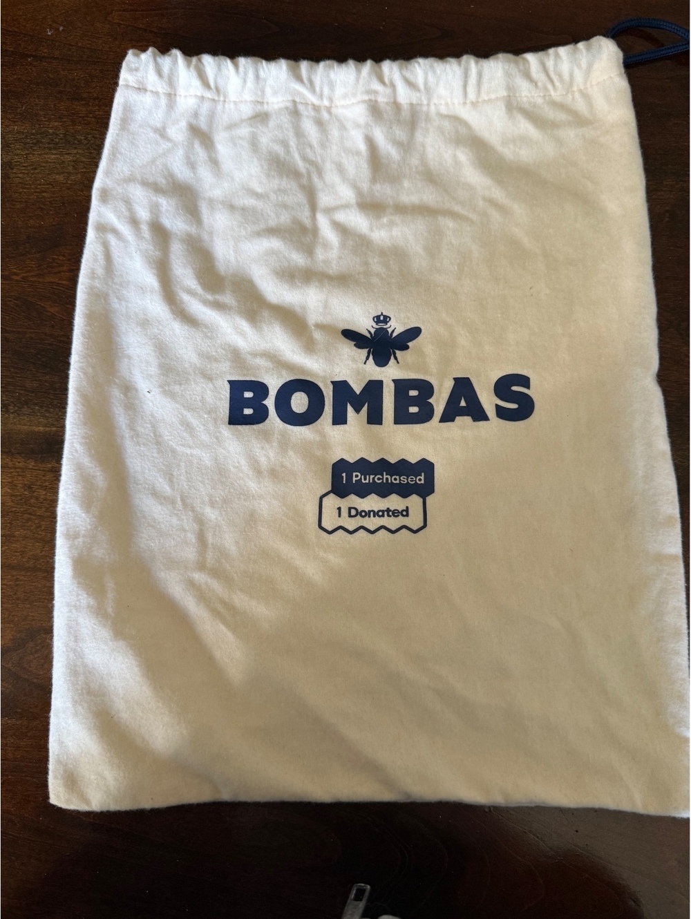 Bombas Drawstring Cotton Bag - Cream with Navy Logo